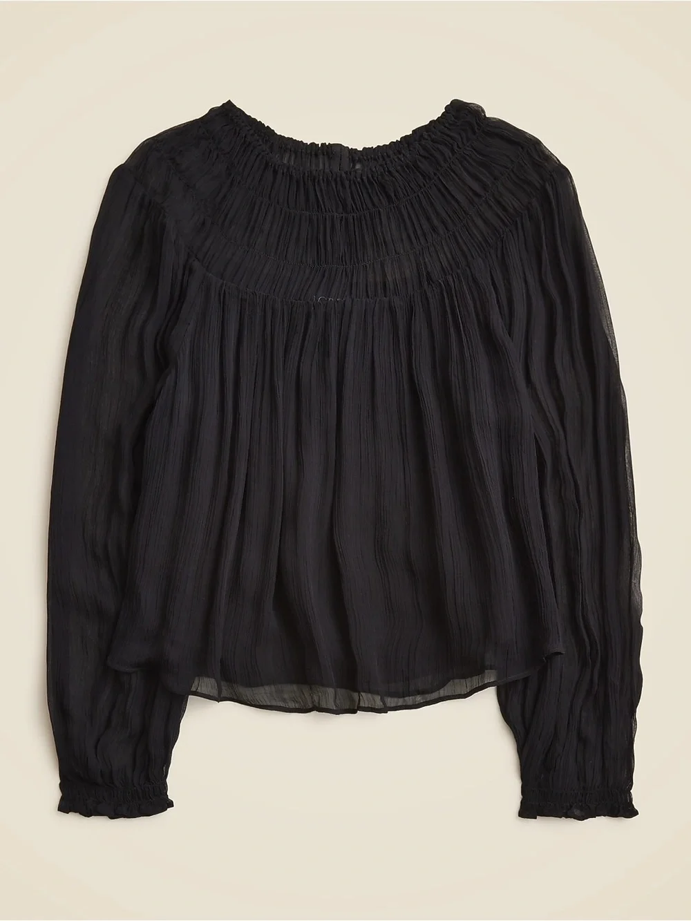 J.Crew Black Smocked Yoke Blouse Large NWT